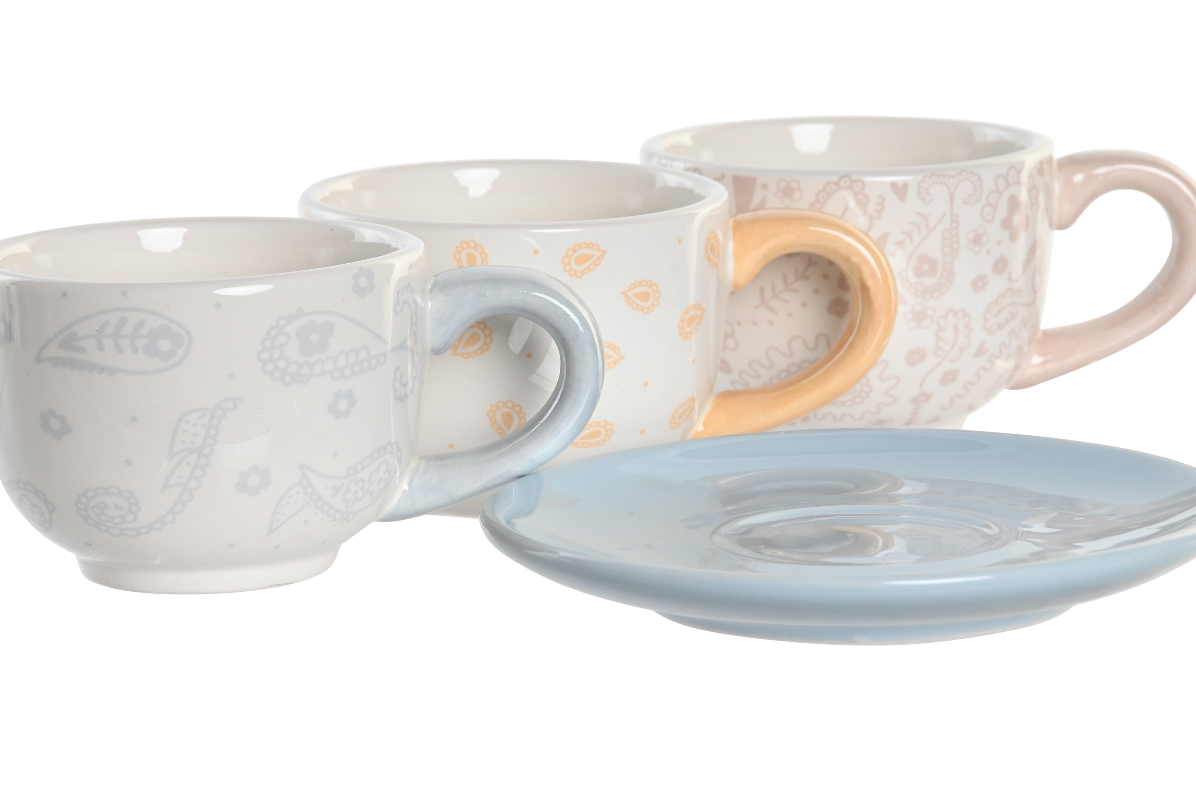 Caffè set da 6 tazzine e 6 piattini dolomite in metallo 20x18x20cm 180ml colore rosa