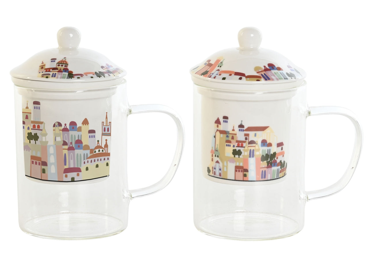 Tazza con infusore in cristallo e porcellana multicolor contemporaneo 300ml, 12x8x14.5 cm - Item