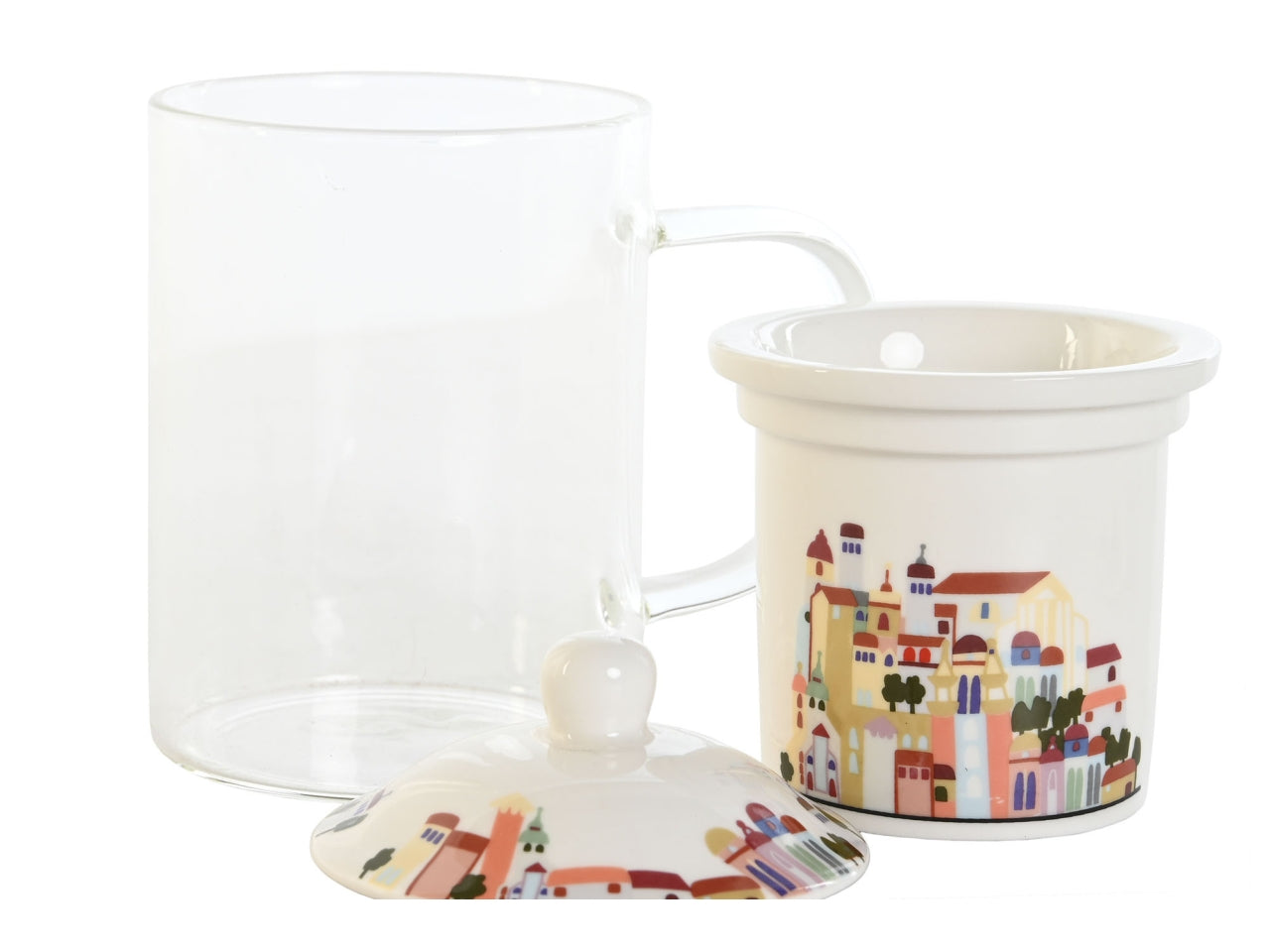Tazza con infusore in cristallo e porcellana multicolor contemporaneo 300ml, 12x8x14.5 cm - Item