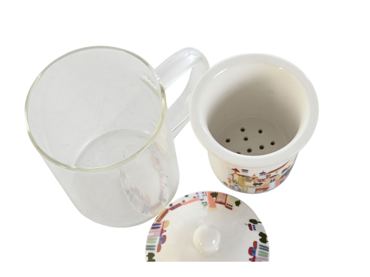 Tazza con infusore in cristallo e porcellana multicolor contemporaneo 300ml, 12x8x14.5 cm - Item