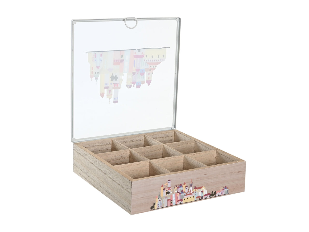 Scatola infusioni in mdf e cristallo multicolor stile mediterraneo 24.5x24.5x6 cm - Item