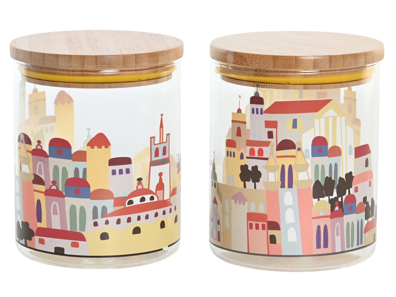 Barattolo decorativo in stile contemporaneo in borosilicato e bambù, 12.5x10x10 cm - Item