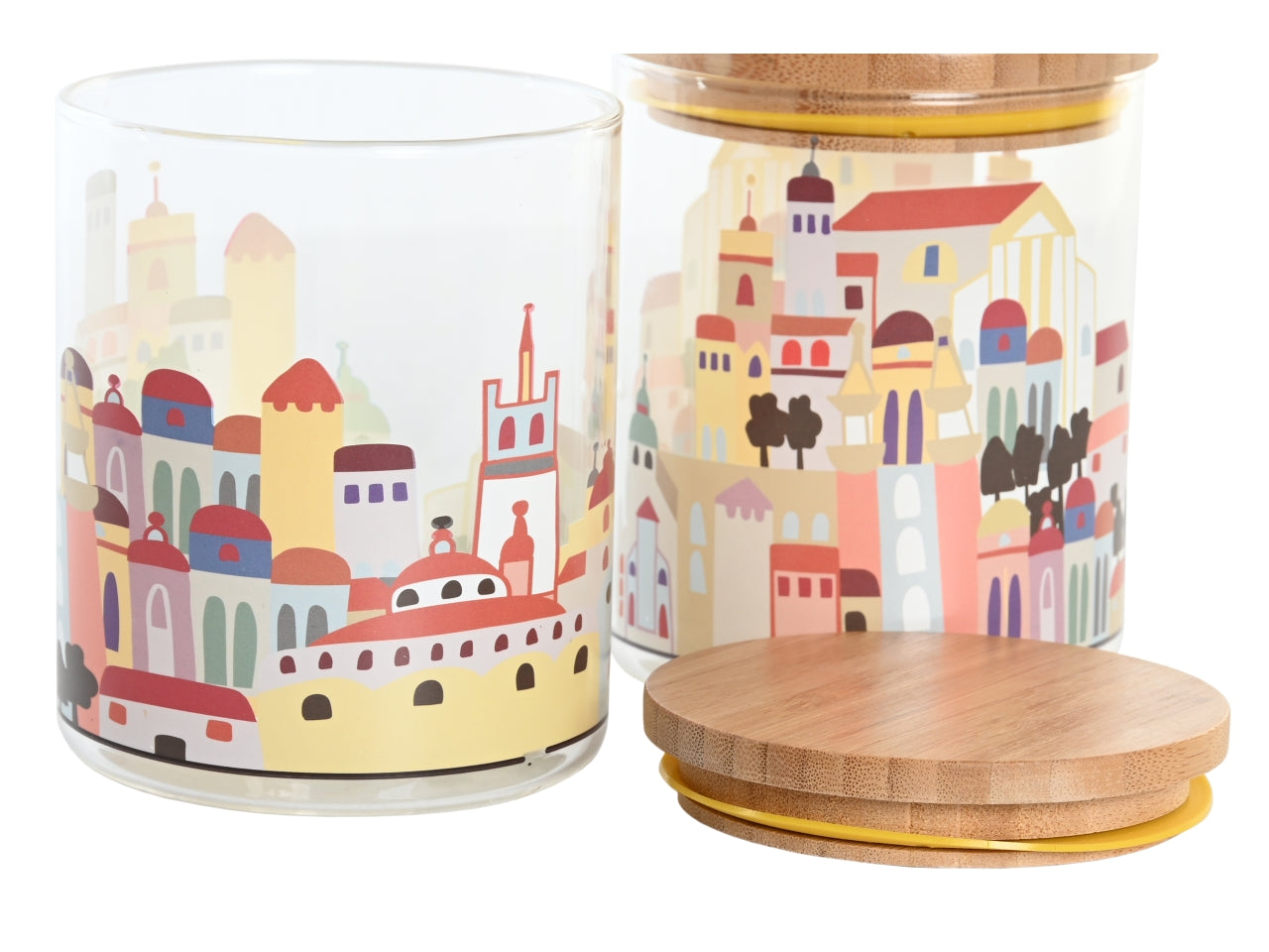 Barattolo decorativo in stile contemporaneo in borosilicato e bambù, 12.5x10x10 cm - Item