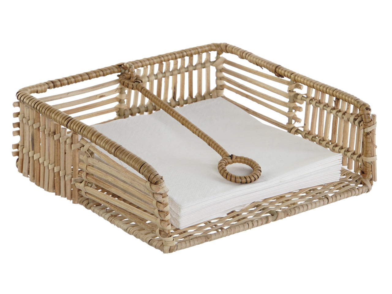 Portatovaglioli rattan e ferro misura 20x20x6cm colore naturale