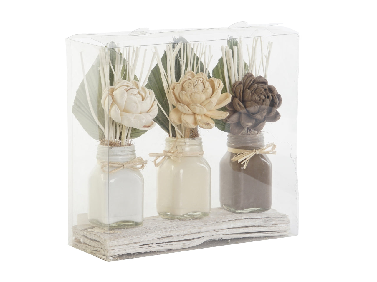 Set pianta con 3 fiori secchi in ceramica misura 21x8x2cm colore bianco