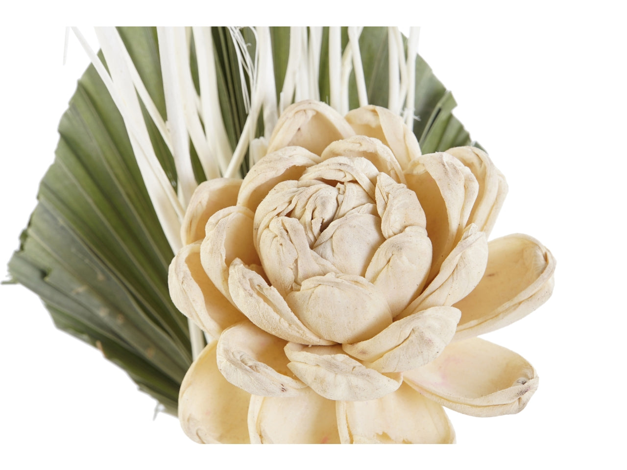 Set pianta con 3 fiori secchi in ceramica misura 21x8x2cm colore bianco
