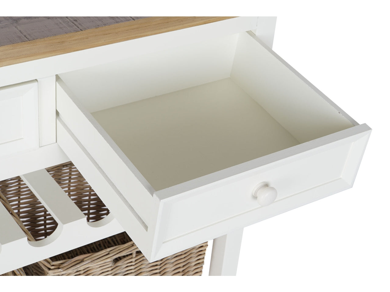 Console in paulownia misura 88x38x80cm con 2 cassetti e portabottiglie
