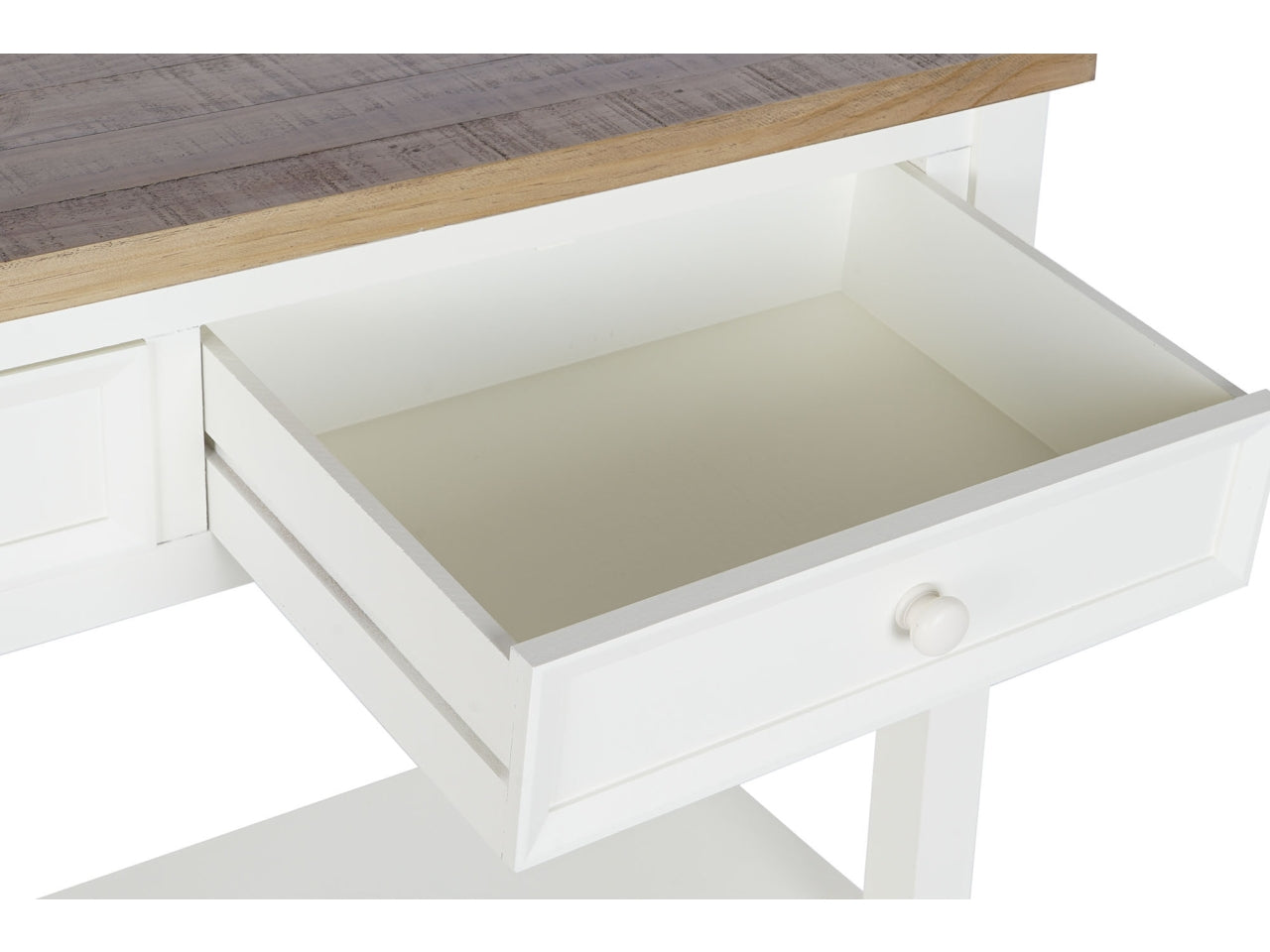 Console in paulownia misura 111,5x27,5x44,5cm con 2 cassetti colore beige