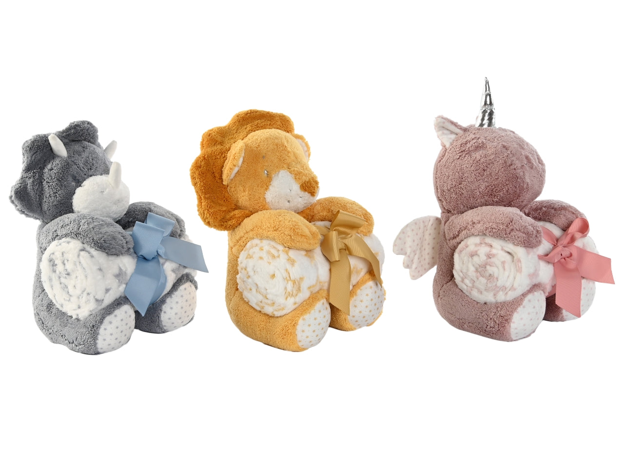 Peluche con coperta in 2 poliestere misura 75x100x30cm in 3 modelli assortiti