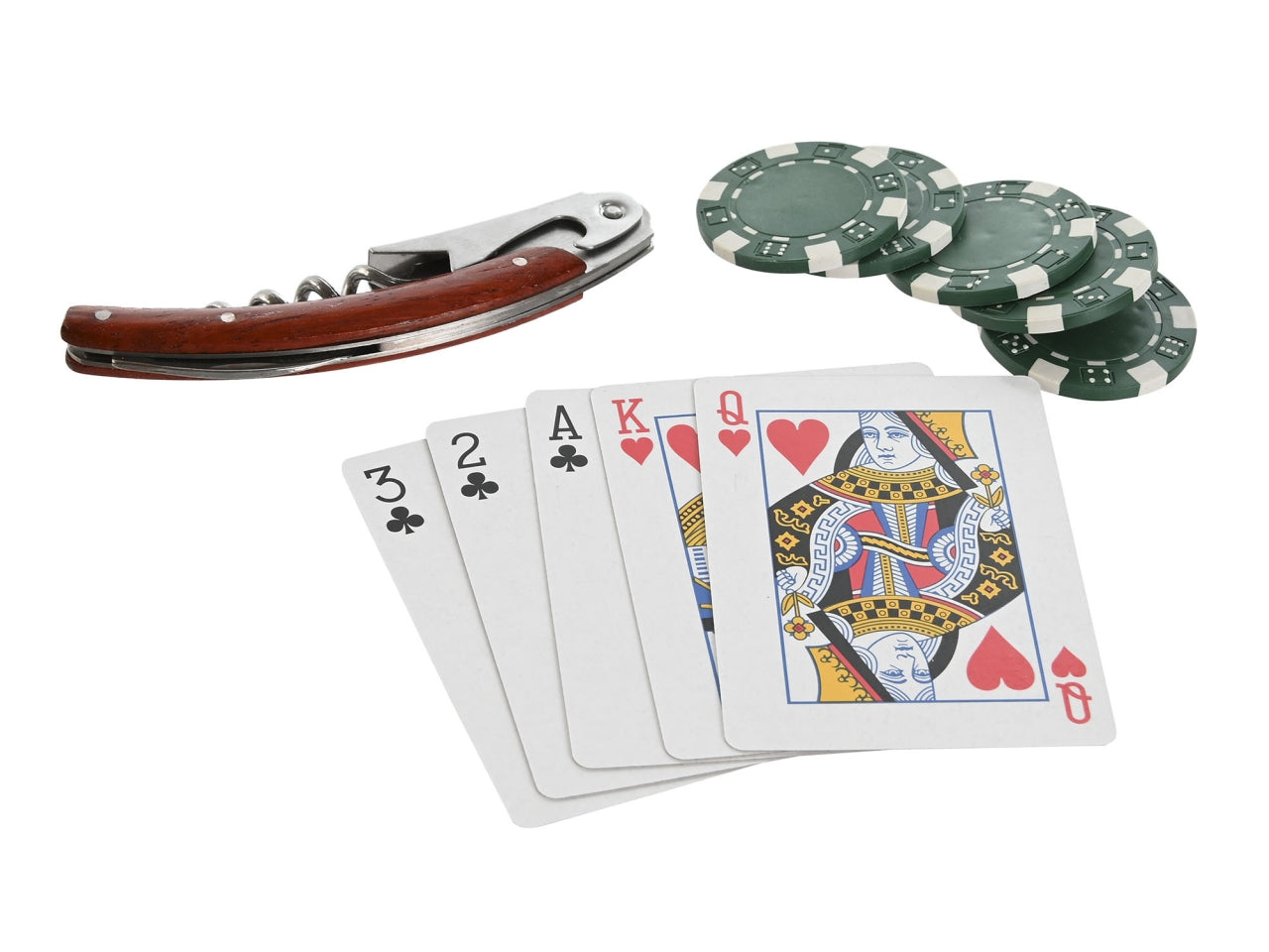 Scatola set vino in mdf misura 36x11x14cm con set da poker colore marrone opaco
