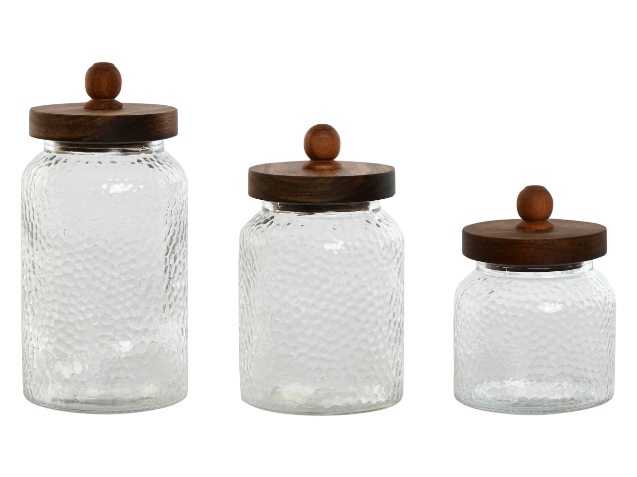 Barattolo decorativo in stile contemporaneo cristallo e acacia, set da 3 pezzi - Item