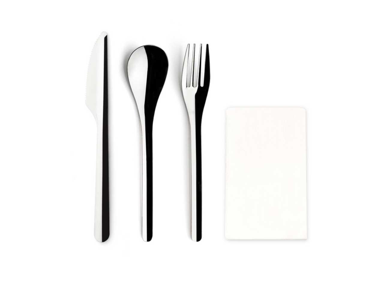 Set da tavola con coltello cucchiaio forchetta e tovagliolo modello brooklyn in acciao inox 430