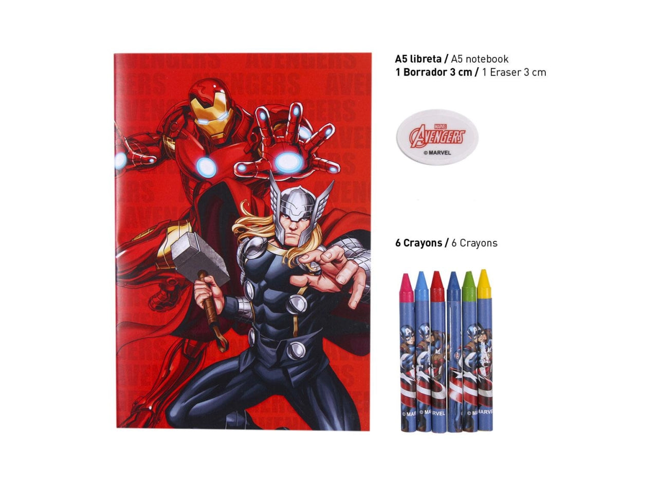 Set cancelleria scolastica per bambino Marvel Avengers, per colorare e disegnare, tema supereroi - Cerdà