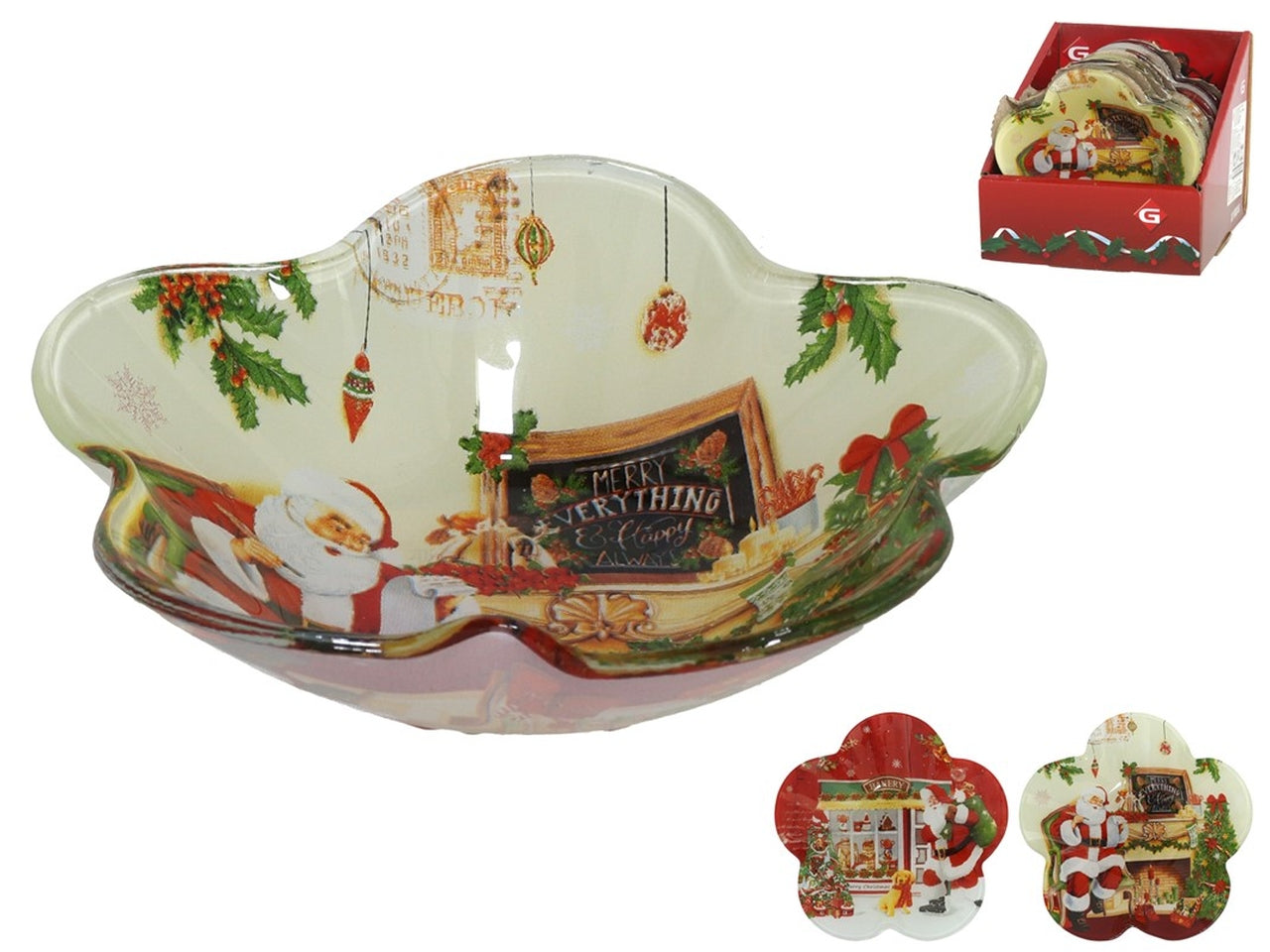 Coppa in vetro con sogetti natalizi 11,5x3cm-disponibile in 2 assortimenti