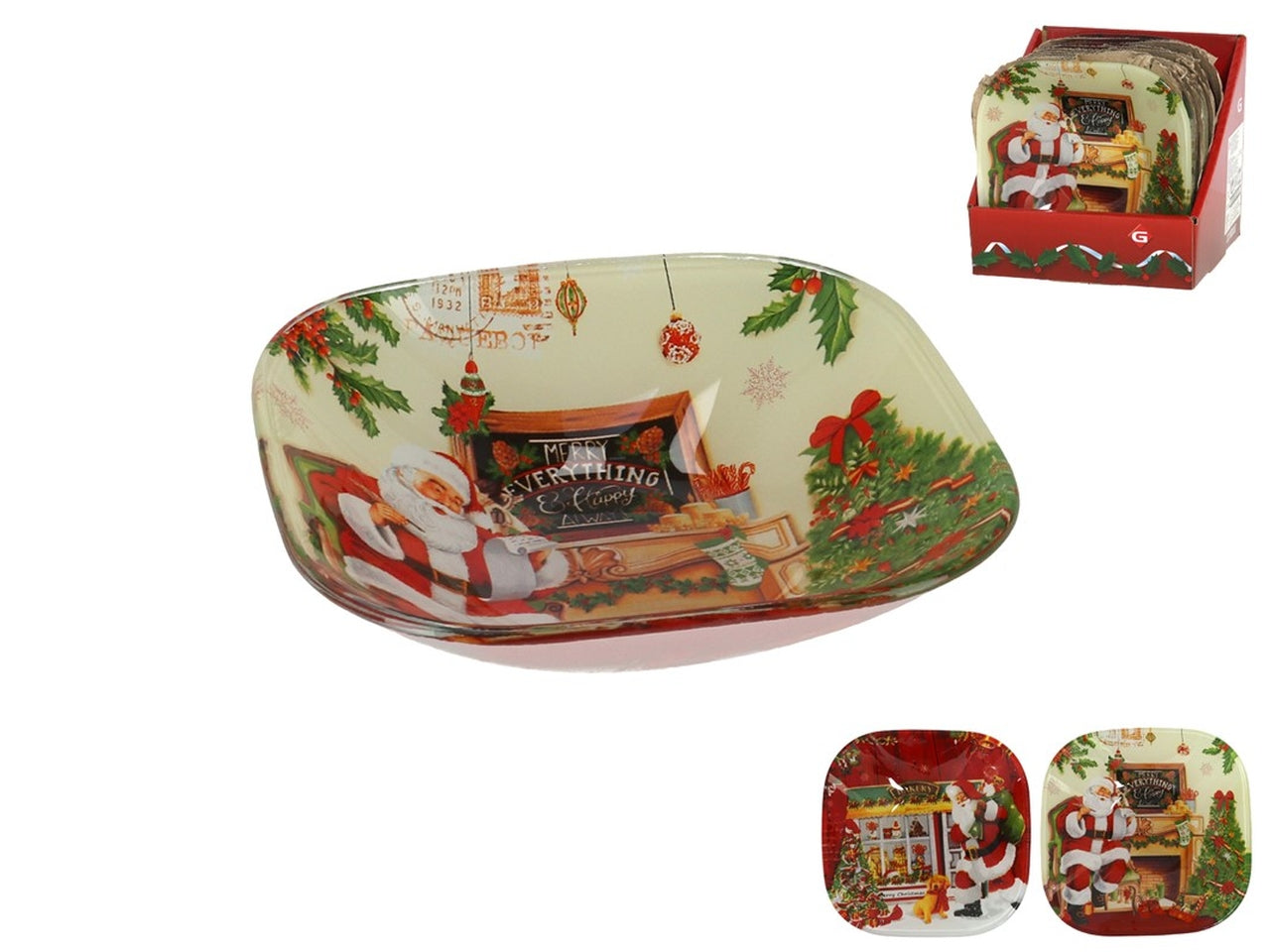 Coppa in vetro con sogetti natalizi 12,5x3,2cm-disponibile in 2 assortimenti