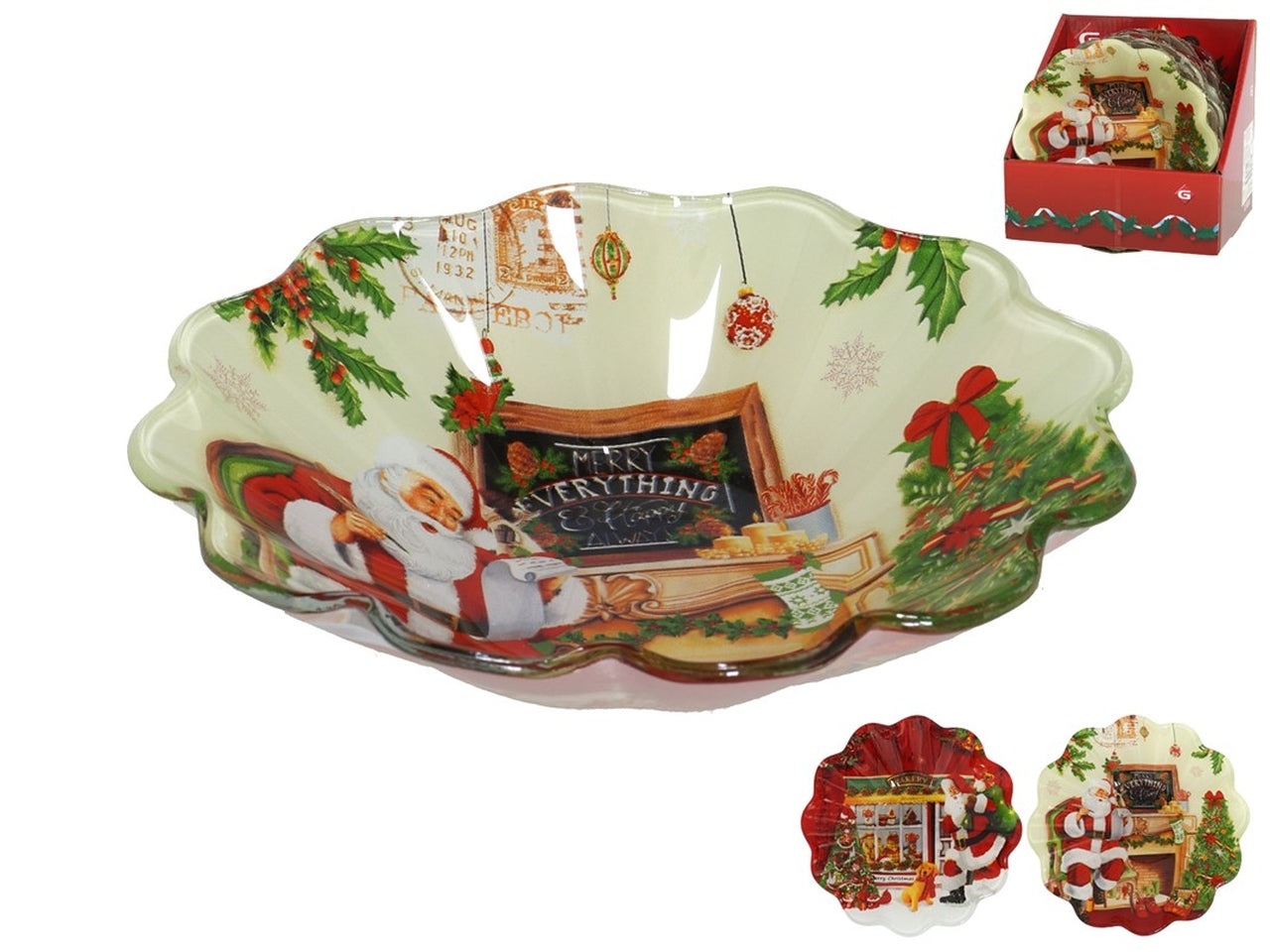 Coppa in vetro con sogetti natalizi 15x4cm-disponibile in 2 assortimenti