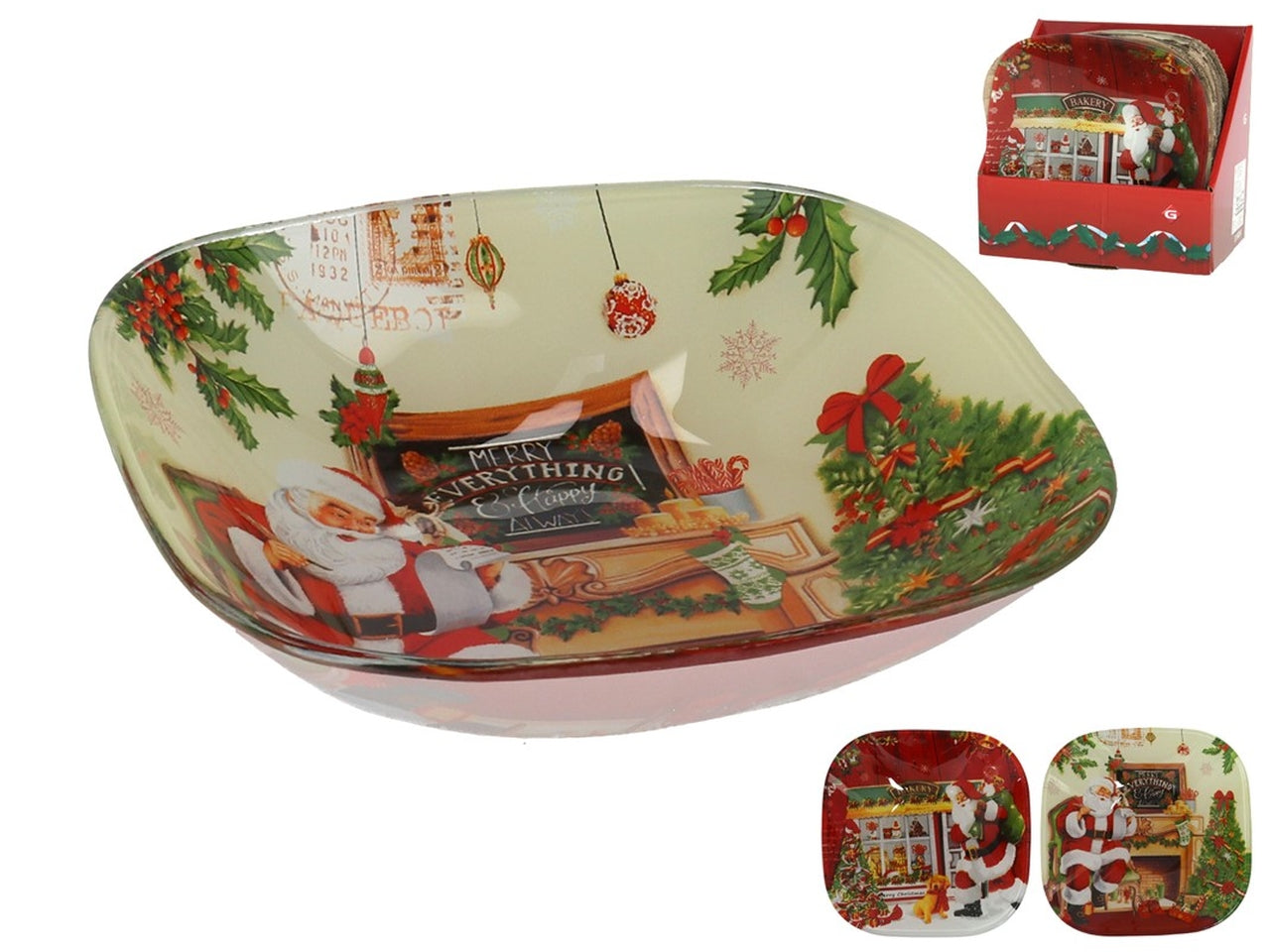 Coppa in vetro con sogetti natalizi 19x4cm-disponibile in  2 assortimenti