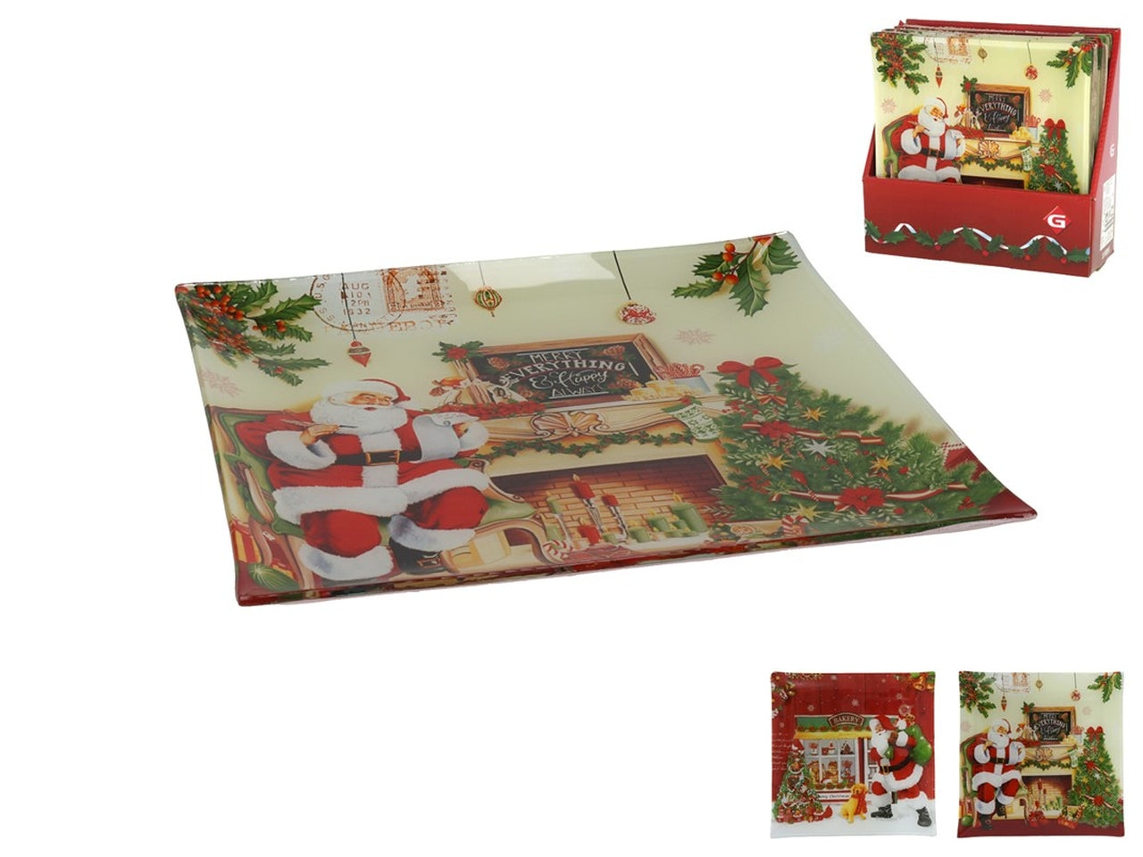 Piatto in vetro con soggetti natalizi  20cm-disponibile in  2 assortimenti