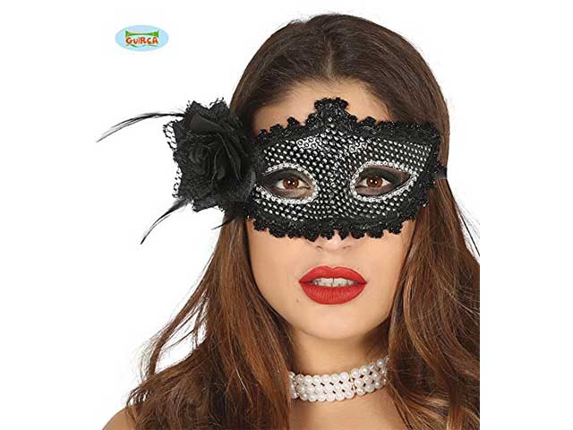 Maschera nera c/brillanti e fiori 12010