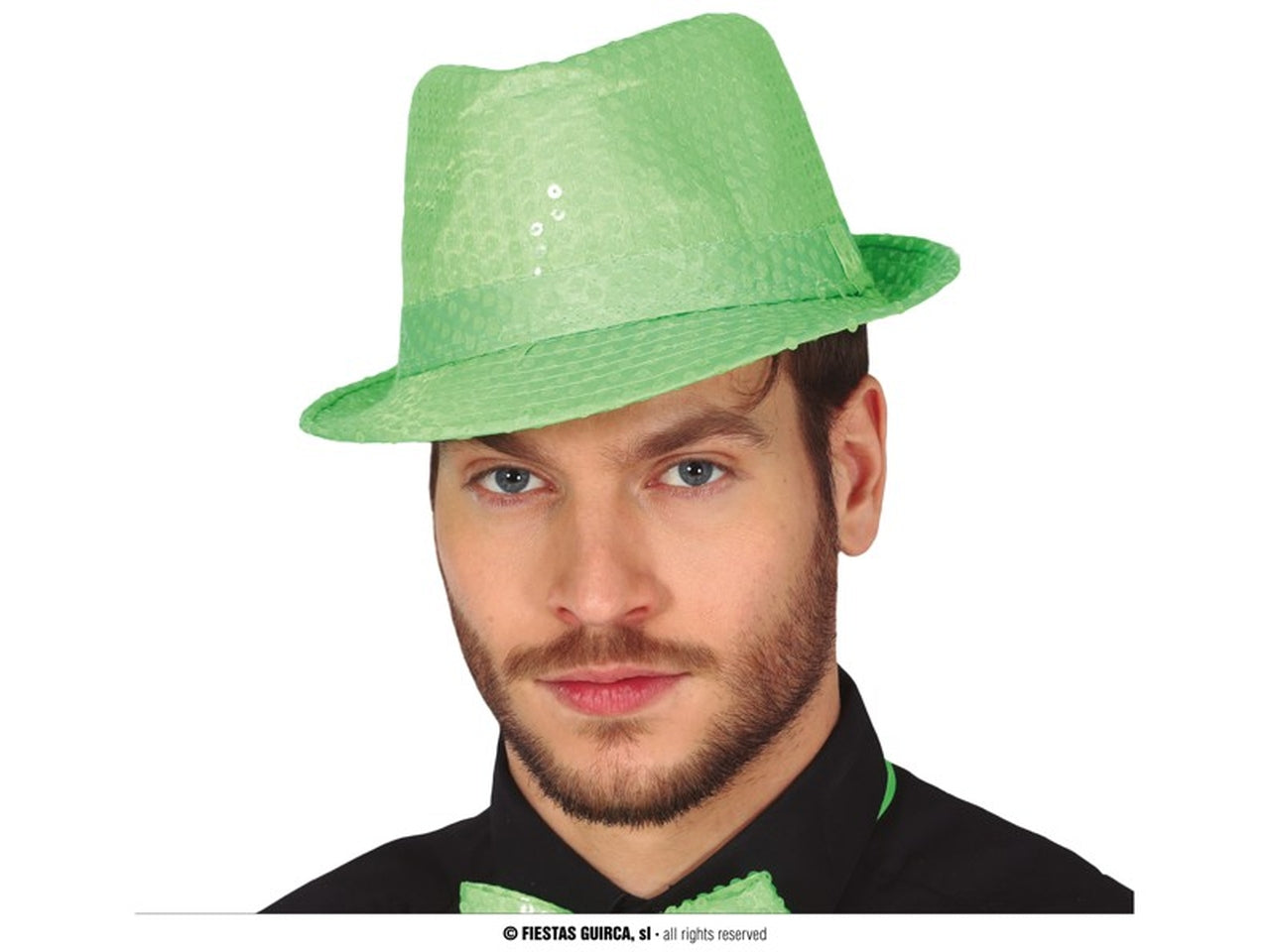 Cappello da gangster con paillettes colore verde neon