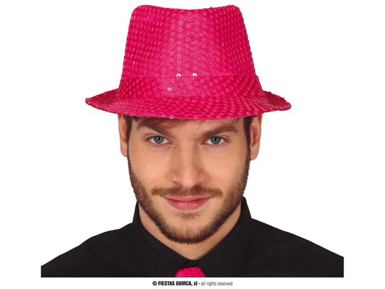 Cappello da gangster con paillettes colore rosa neon