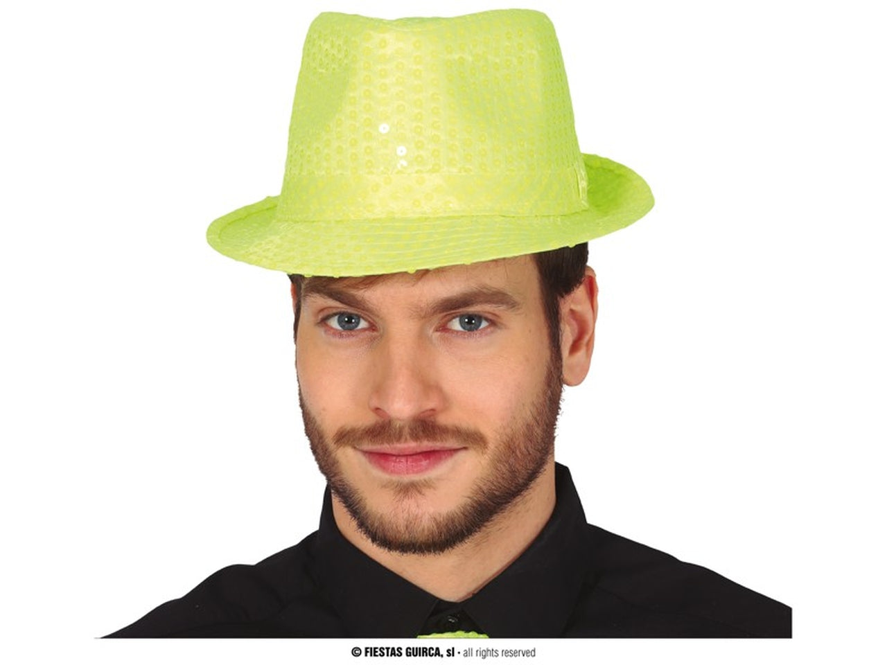Cappello da gangster con paillettes colore giallo neon