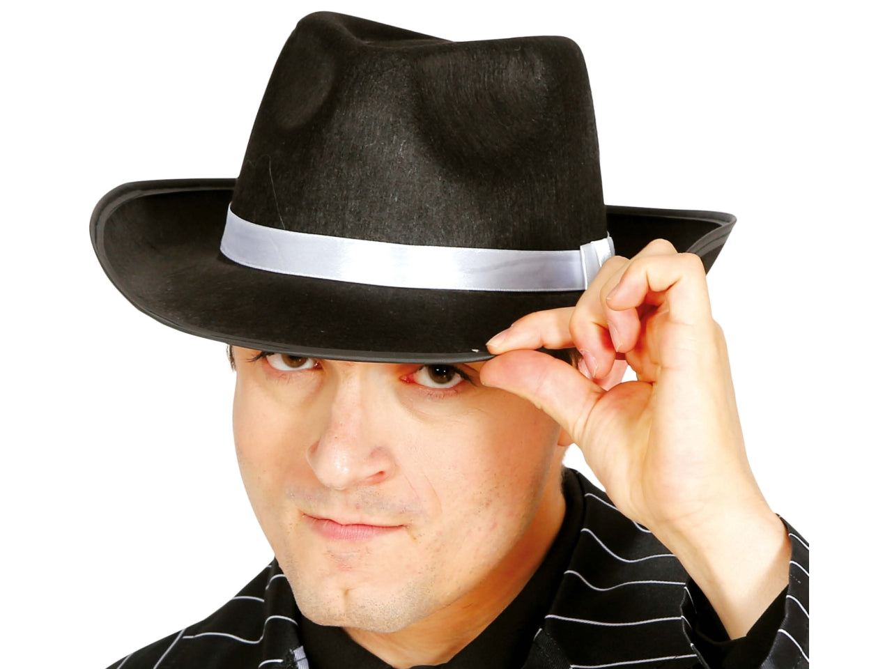 Cappello da ganster nero con nastro bianco