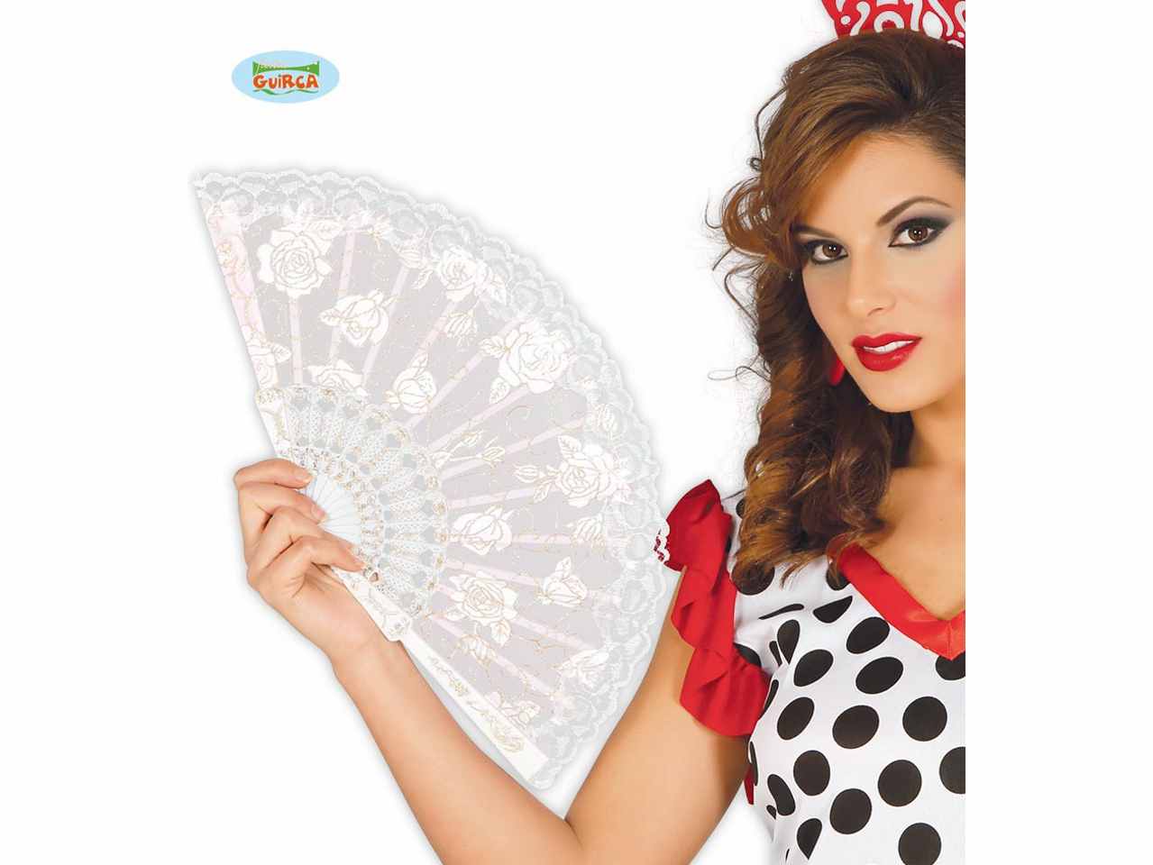 Ventaglio bianco in tessuto semitrasparente con rose da sposa matrimonio cm23