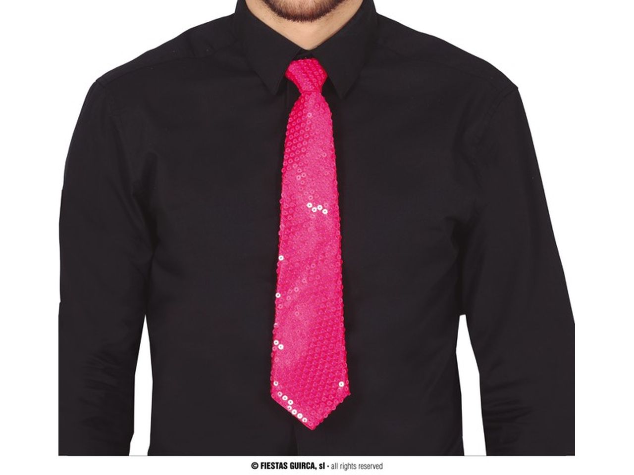 Cravatta 37cm con paillettes rosa neon