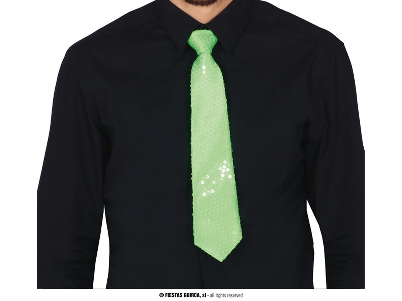 Cravatta 37cm con paillettes verde neon