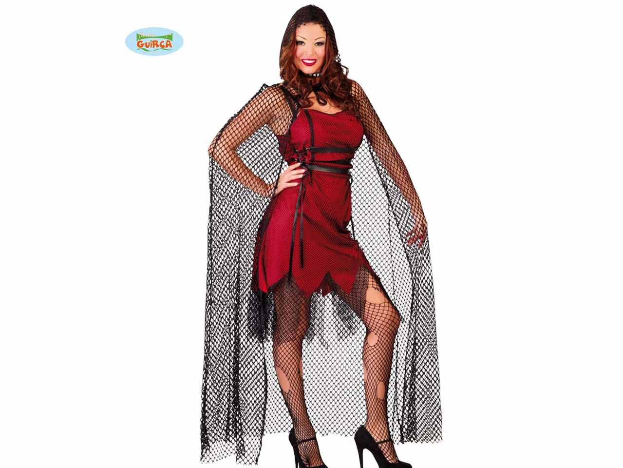 Mantello a rete con cappuccio da vampira fattucchiera 140cm