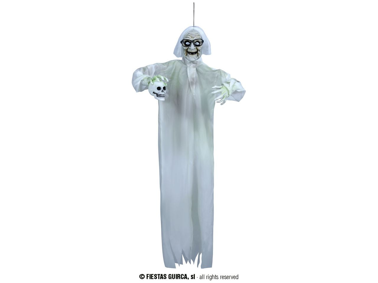 Scheletro fantasma dottore sospeso 150cm con luci e suoni
