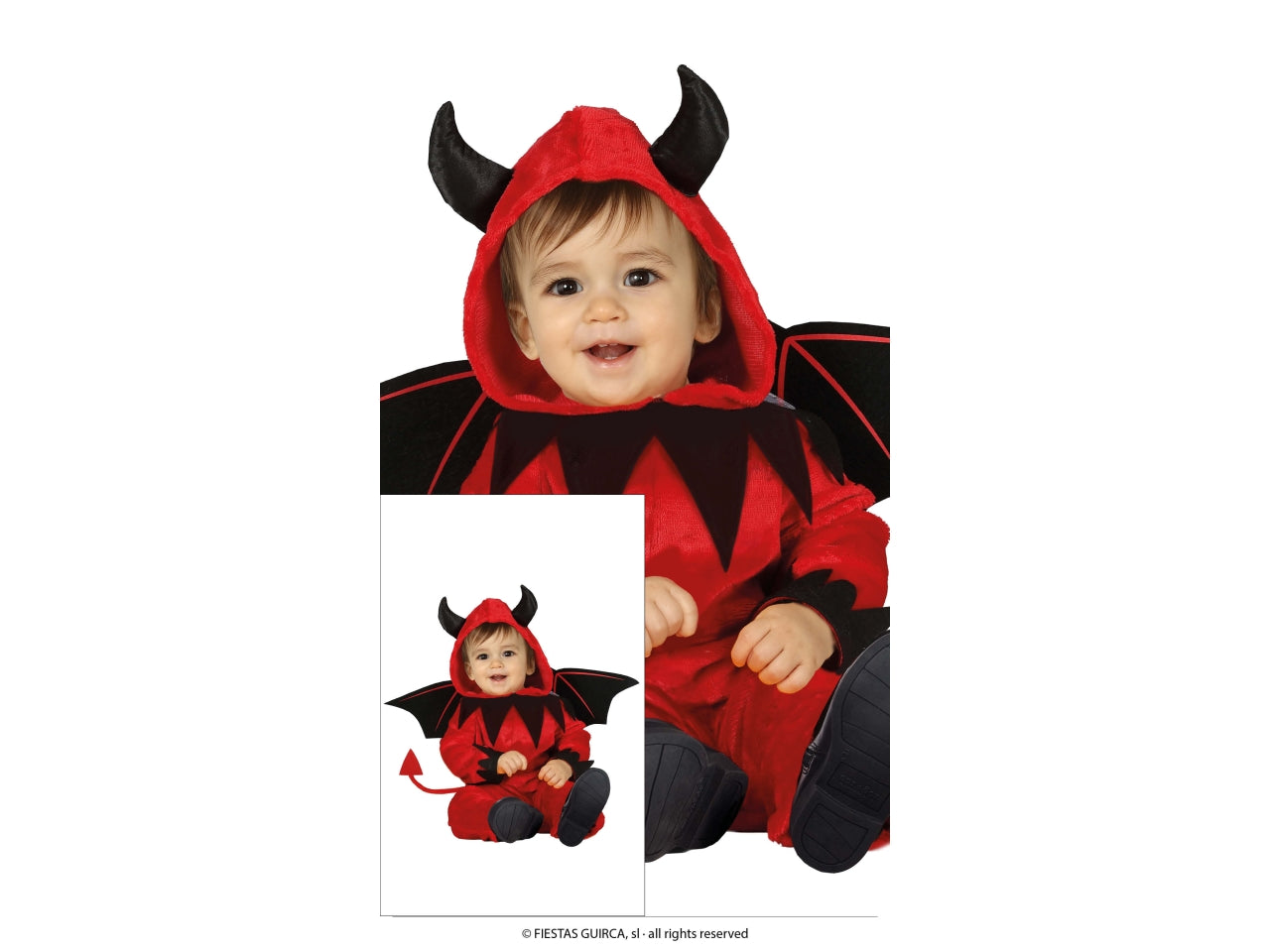 Costume bambino diavoletto 18/24 mesi tuta con cappuccio ali e coda - Fiestas Guirca