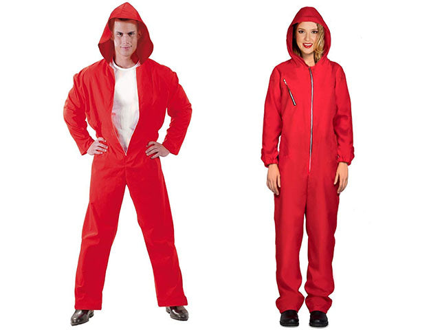 Costume da condannato con cappuccio rosso da adulto taglia m 48-50