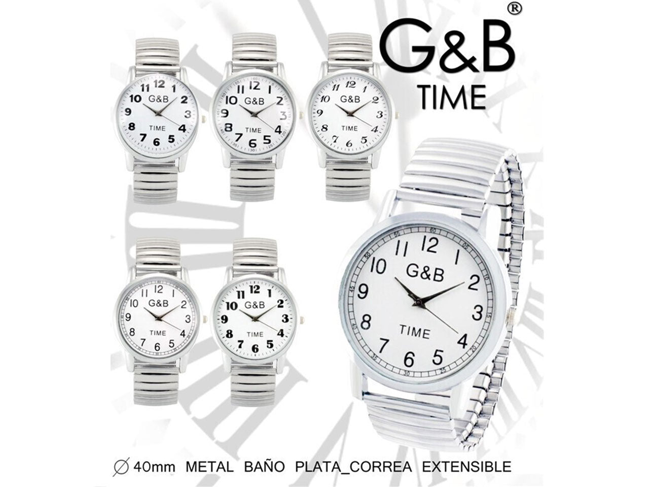 Orologio gb da uomo in metallo misura d.40mm con cinturino estensibile assortiti