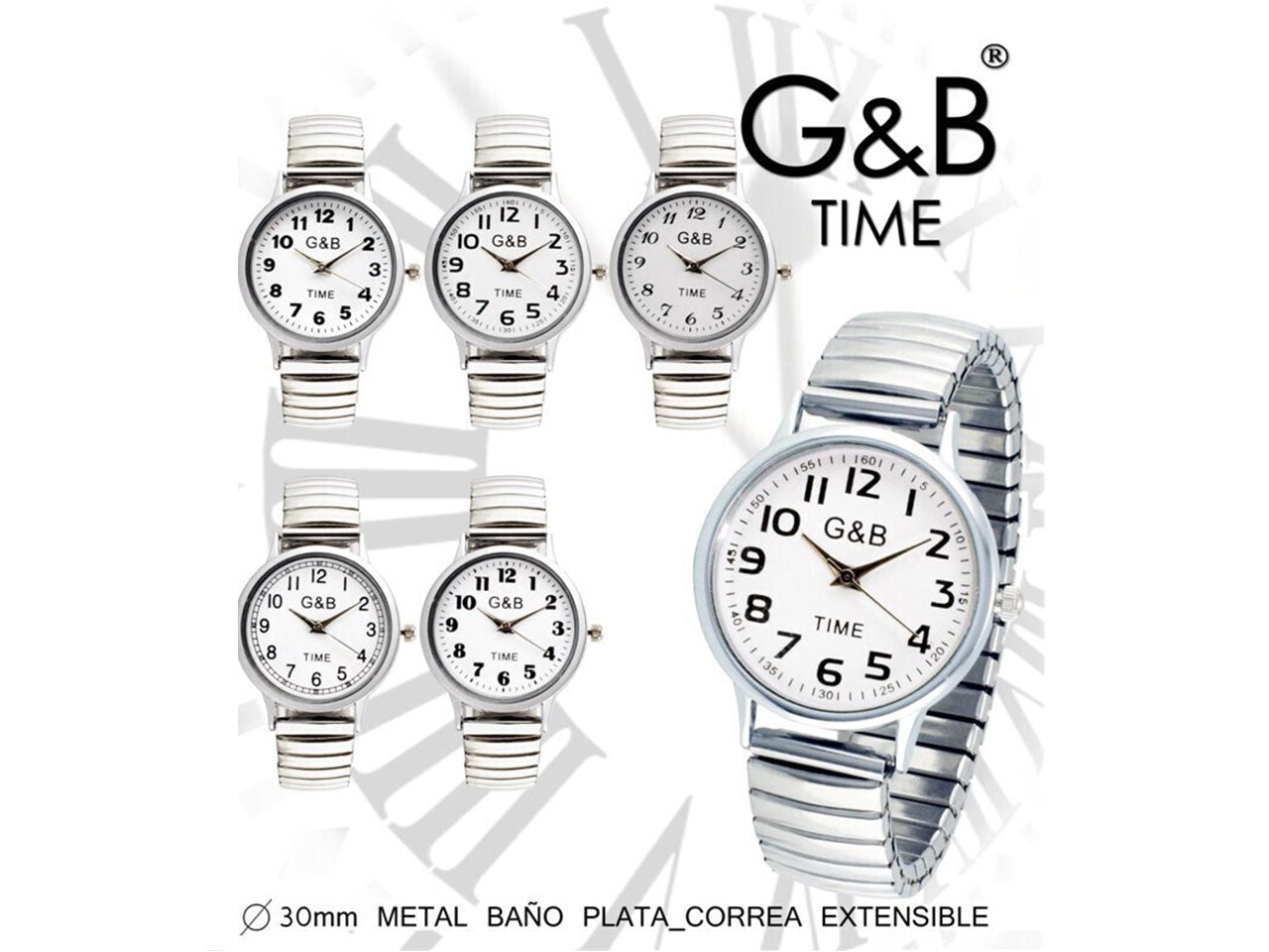 Orologio gb da donna in metallo misura d.30mm con cinturino estensibile assortiti