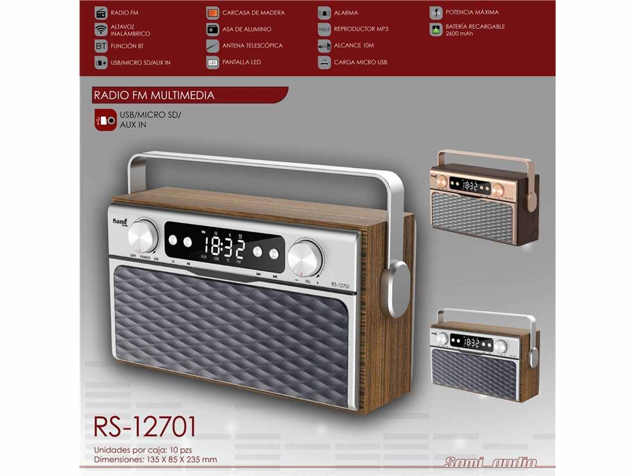 Radio sami ac/dc fm madera real/usb/mic