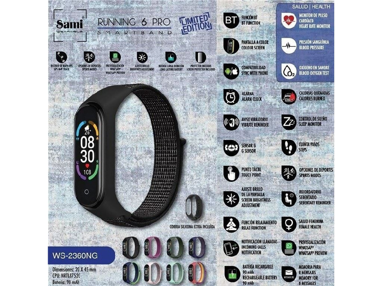 Orologio sami smartband running 6 pro multifunzione misura 20x45mm edizione limitata $