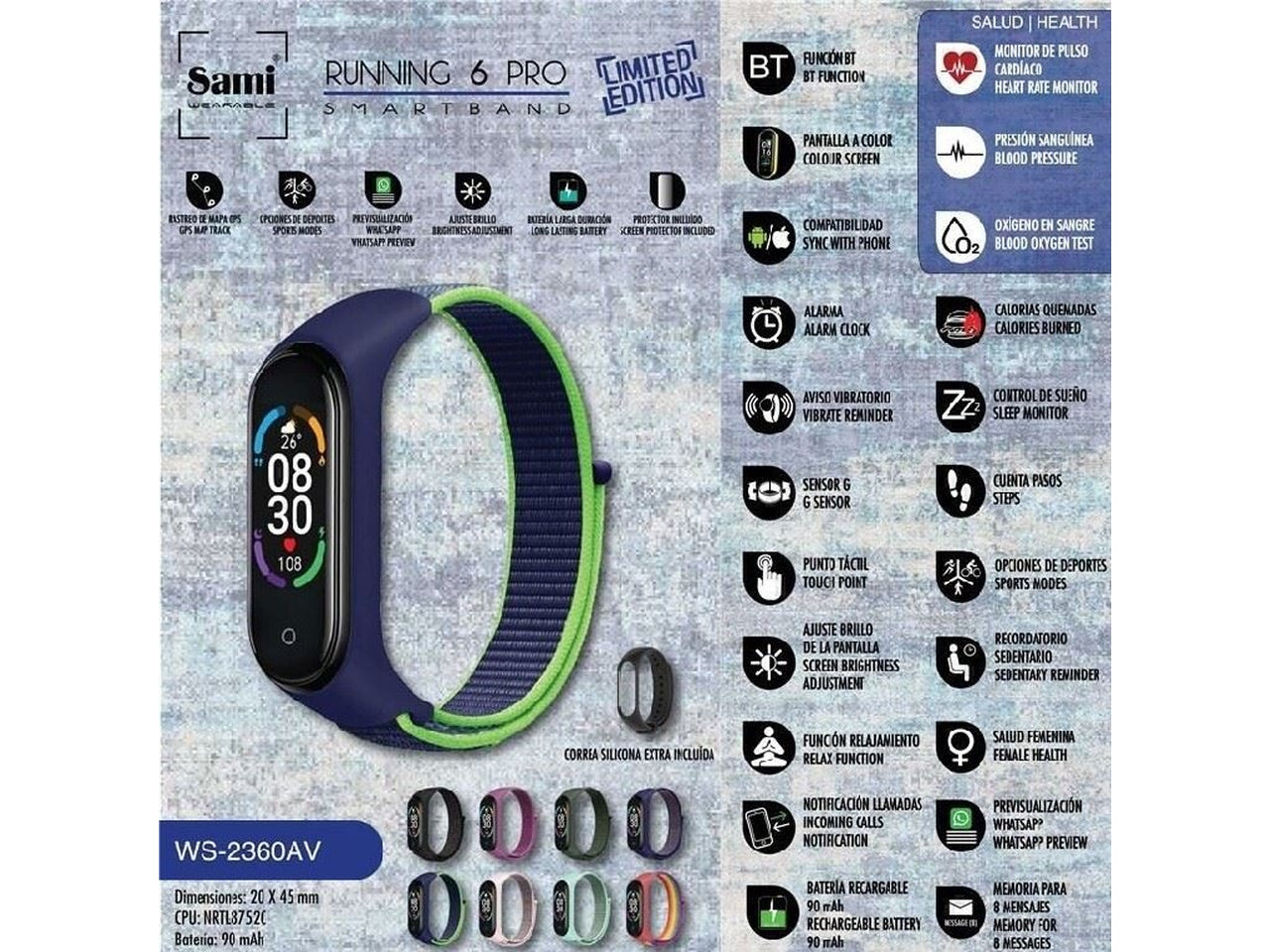 Orologio sami smartband running 6 pro multifunzione misura 20x45mm edizione limitata $
