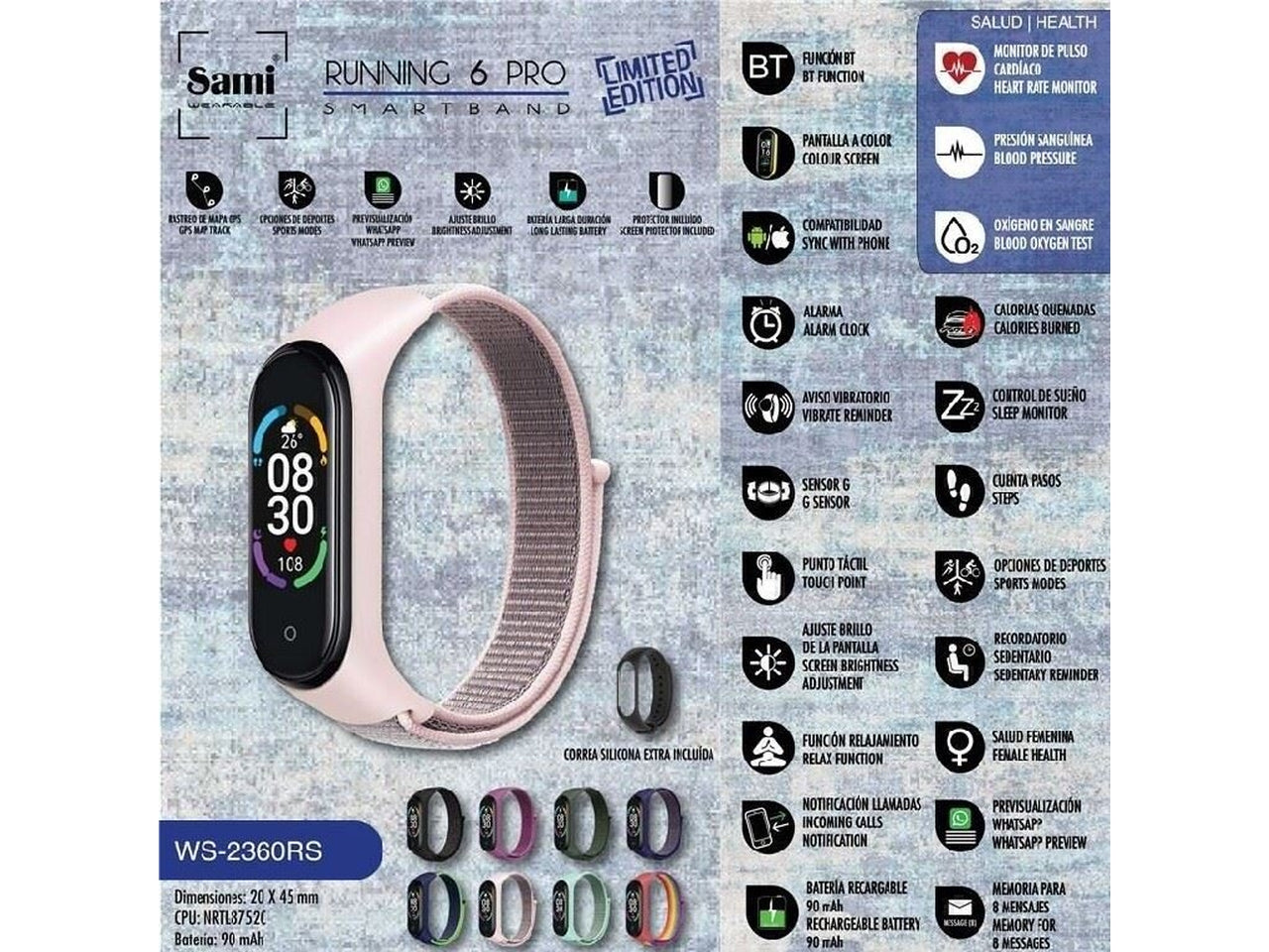Orologio sami smartband running 6 pro multifunzione misura 20x45mm edizione limitata $