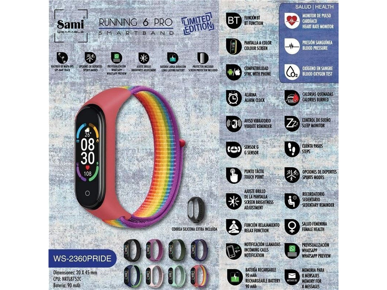Orologio sami smartband running 6 pro pride multifunzione misura 20x45mm edizione limitata $