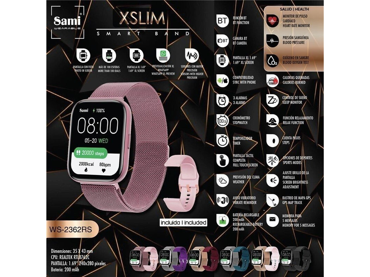 Orologio sami smartband xslim 1,69 240x280 pixel misura d.35x43mm $