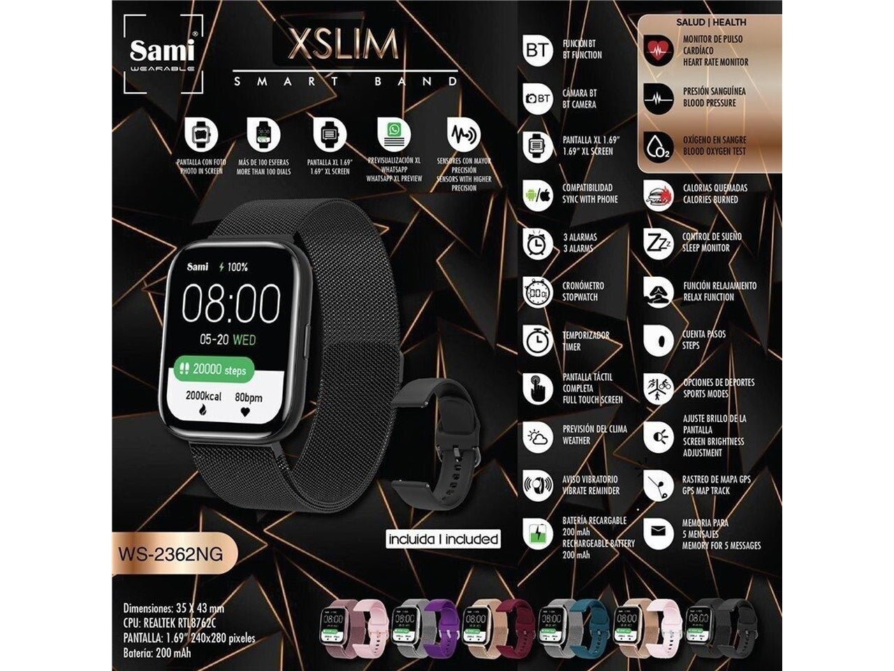 Orologio sami smartband xslim 1,69 240x280 pixel misura d.35x43mm