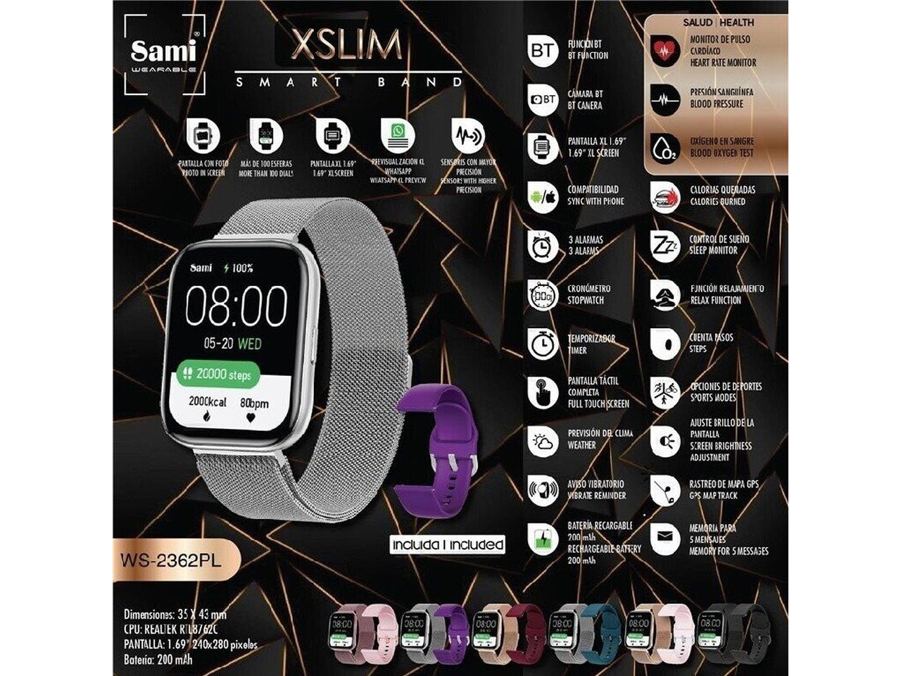 Orologio sami smartband xslim 1,69 240x280 pixel misura d.35x43mm $