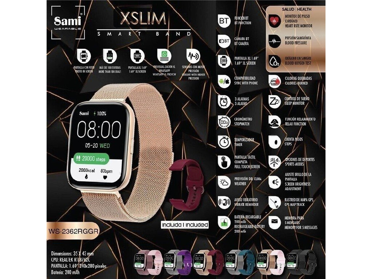 Orologio sami smartband xslim 1,69 240x280 pixel misura d.35x43mm $