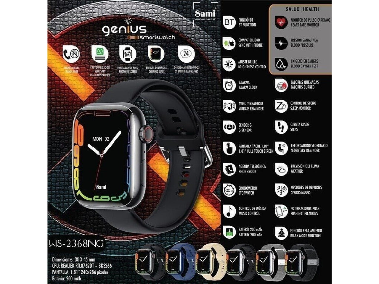 Orologio sami smartwatch genius 1,81 240x286 pixel colore nero $