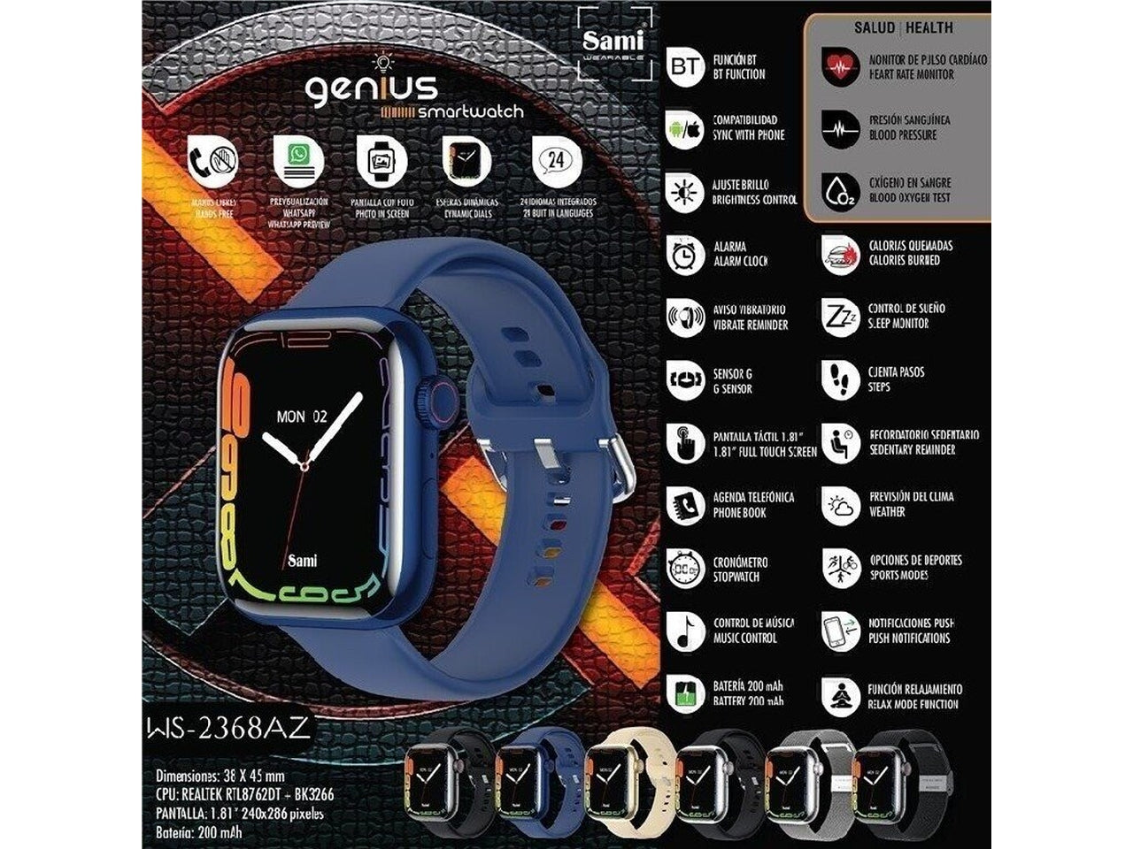 Orologio sami smartwatch genius 1,81 240x286 pixel colore blu $