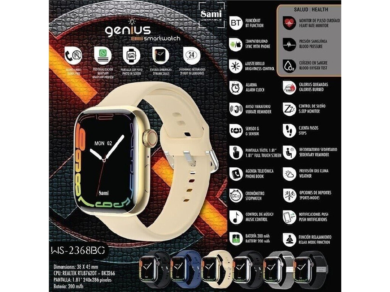 Orologio sami smartwatch genius 1,81 240x286 pixel colore beige $