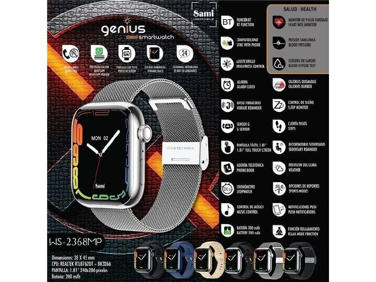 Orologio sami smartwatch genius 1,81 240x286 pixel colore metallo $