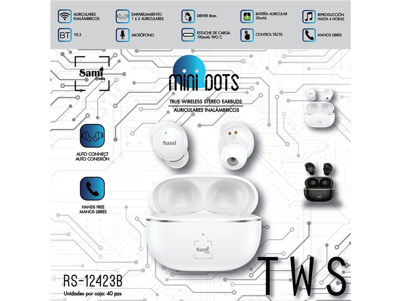 Auricolari sami mini dots wireless in silicone con caricatore colore bianco $